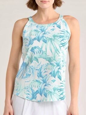 Tommy Bahama IslandZone Costa Waves Leaf Blue Green Tropical Halter Tank M